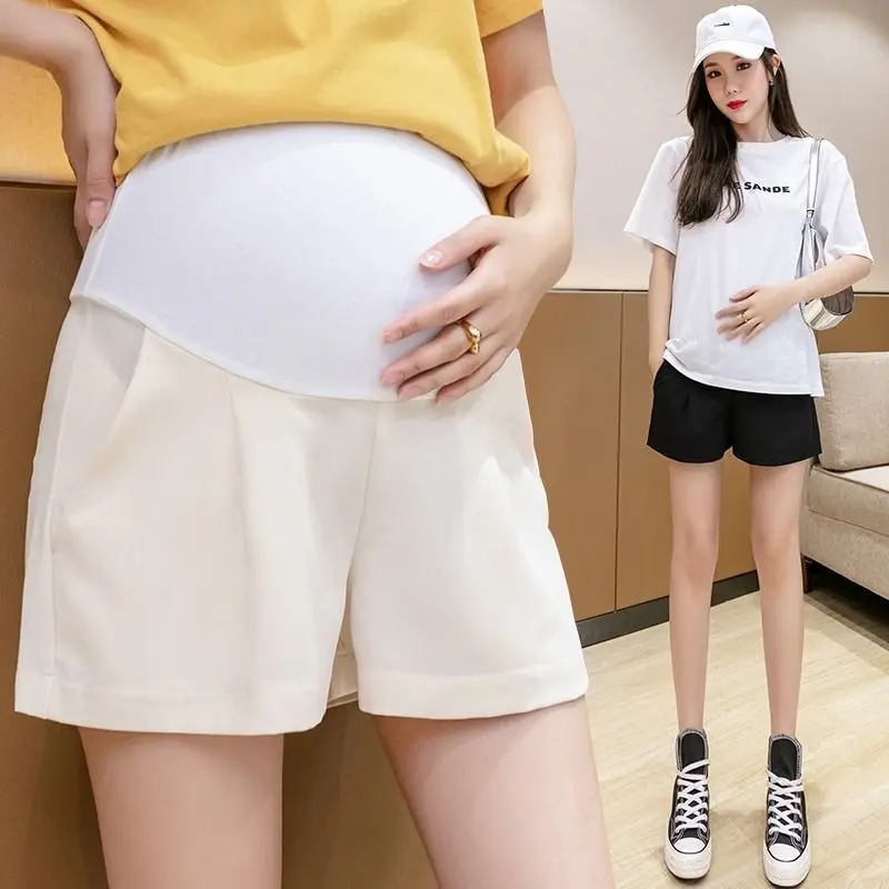 

New Summer Thin Breathable Ice Cool Maternity Shorts Elastic Waist Belly Wide Leg OL Clothes For Pregnant Women Casual Pregnancy