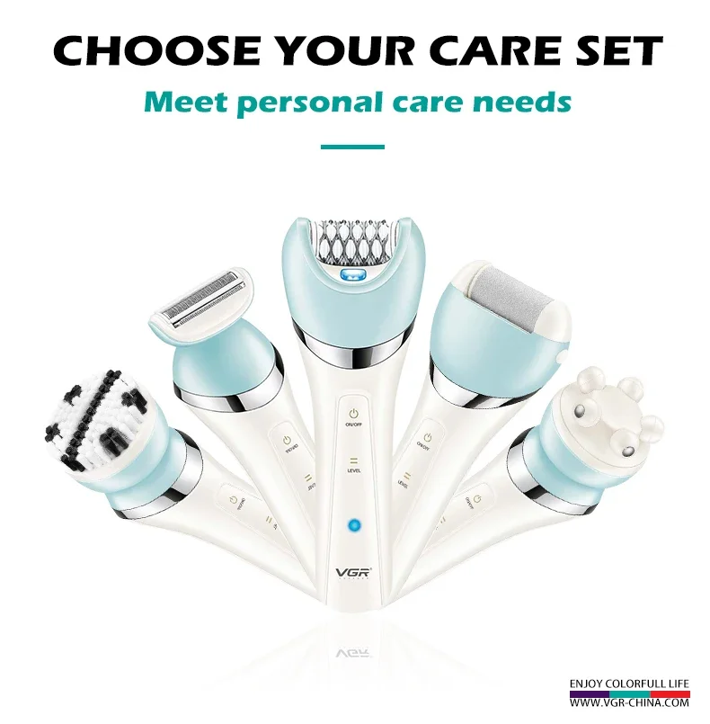 Vgr 5-in-1 Lady Shaver Epilator Set Waterproof Electric Grooming Kit_voghion.com