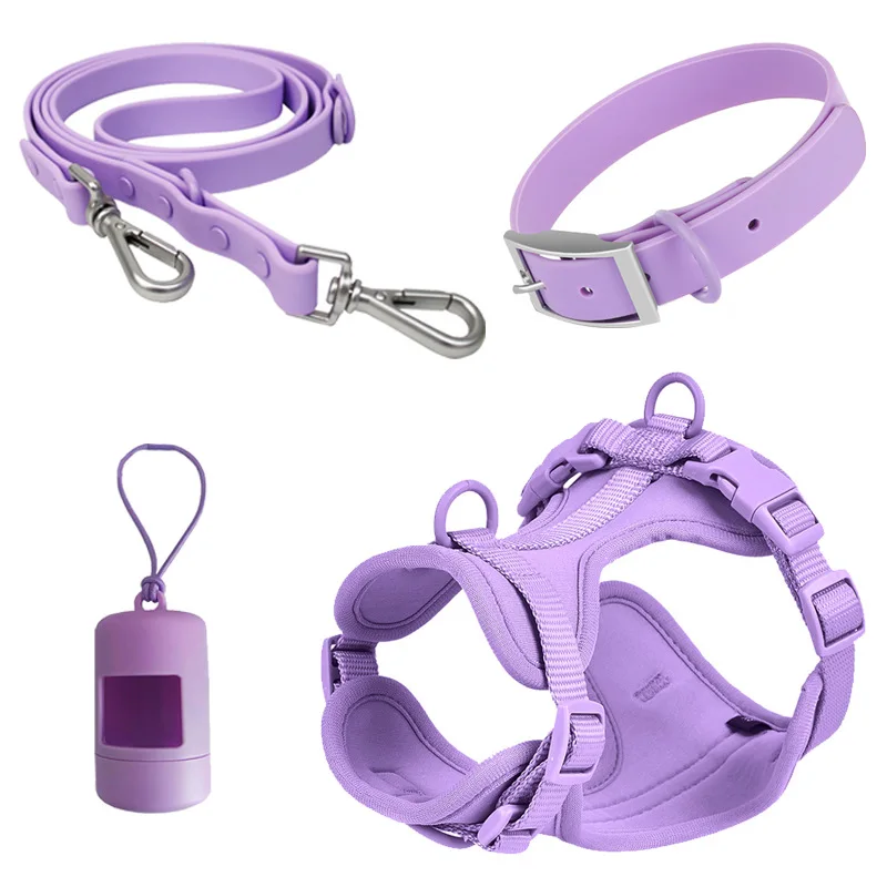 

Purple Dog Collars and Leashes PVC Comfortable Dog Harness Adjustable Chest Strap for Medium and Large Dogs Walking Training