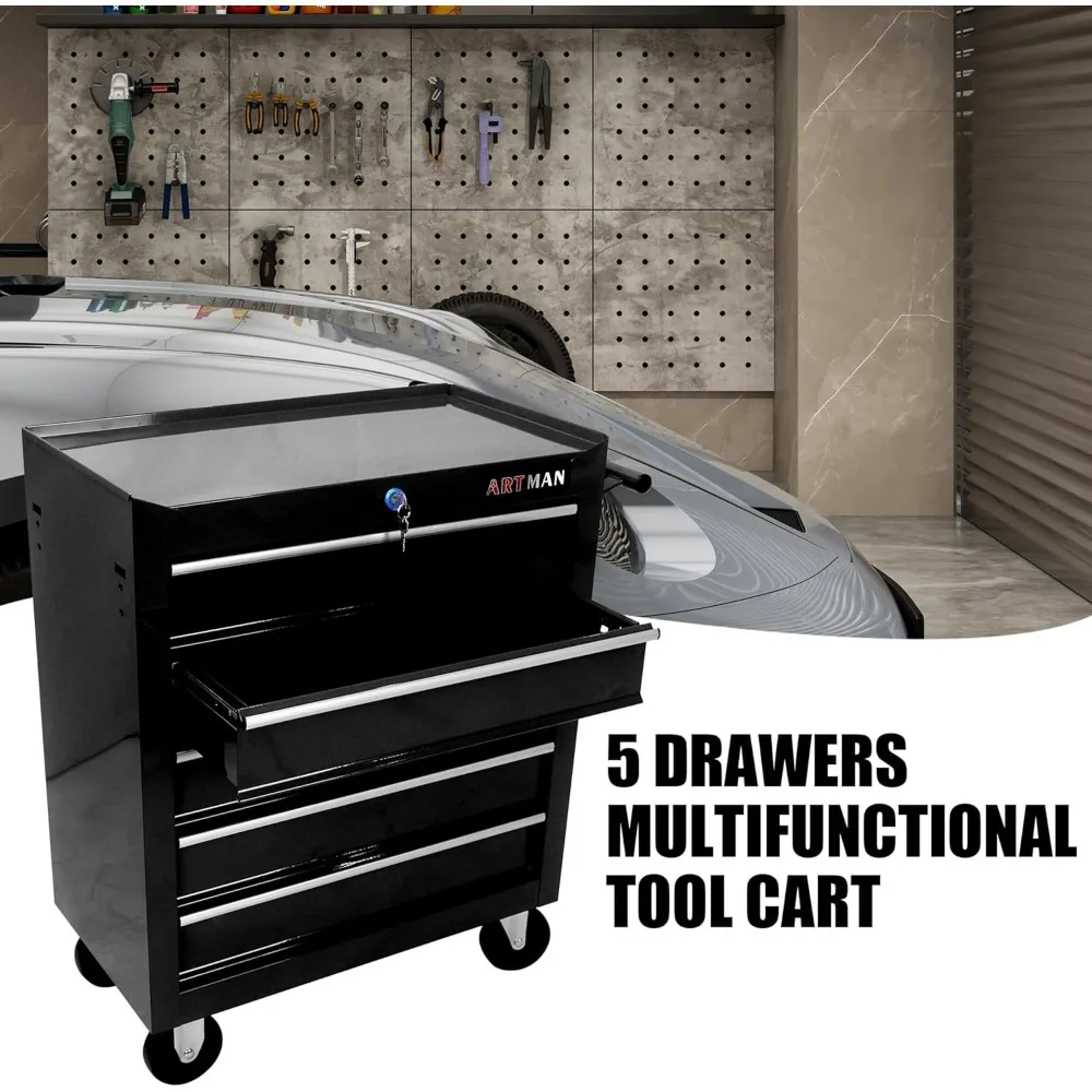 5 Large Drawers Tool Cart on Wheels,Rolling Chest Storage,Drawers Rolling Trolley Organizer Tool Case for Garage