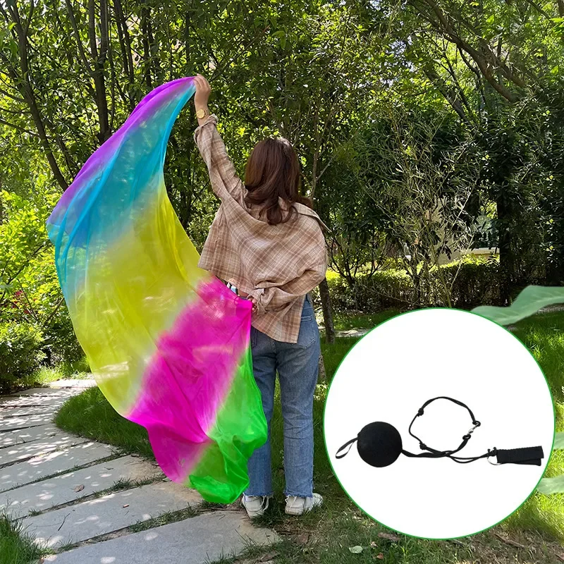 

Шелковая вуаль + 1 шт., женская шелковая шляпка Poi для танца живота, разноцветные флагами для поклонения на сцене, церкви, 1 шт.