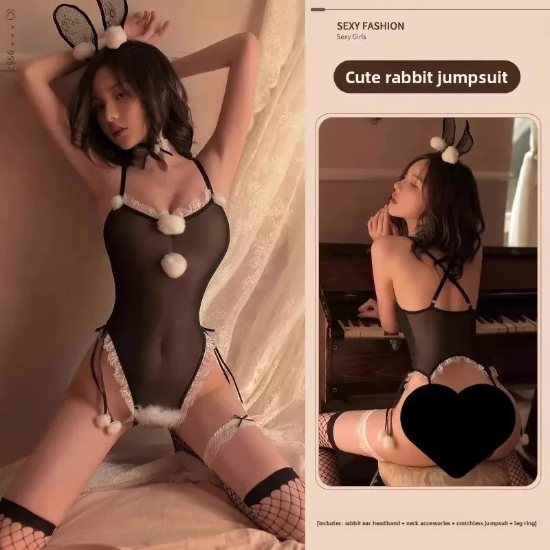 Sexy Bunny Girl Onesie Underwear Set Women's Roleplay Passionate Hot Summer V-neck Sleeveless Chinese Brand Home Comfortable