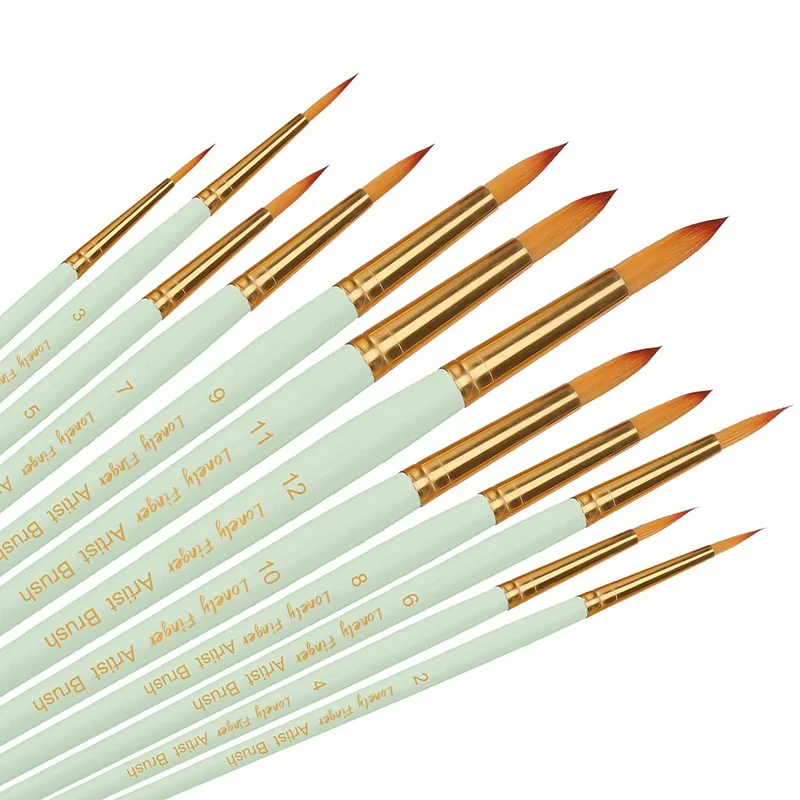 12Pcs Professional Artist Paint Brushes Set Different Size Round Pointed Tip Nylon Hair Paintbrushes For Acrylic Watercolor Body 13pcs round artist paint brushes set professional long wood handle nylon hair paintbrushes for watercolor acrylic oil painting