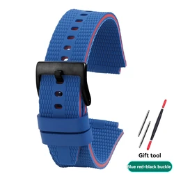 Breathable Silicone Sport Watchband - Rubber Strap - 19mm (Blue red - black)