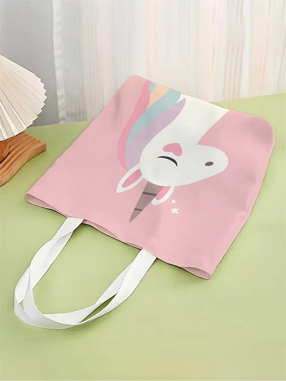 1pc,pink unicorn handbag, reusable fashionable handbag, multifunctional handbag, printed canvas shopping bag