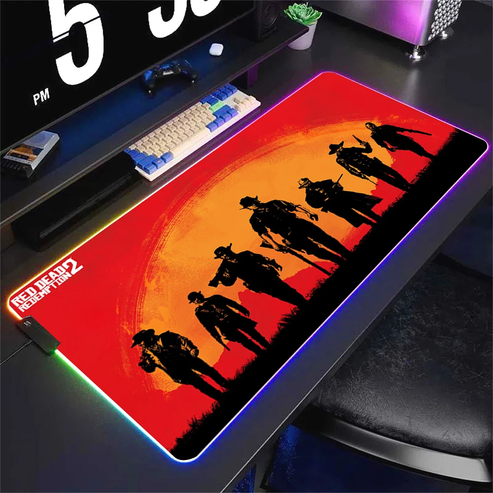 thumbnail image 1 of Alfombrilla de ratón de Anime Red Dead Redemption 2 RGB colorida para juegos, alfombrilla grande para juegos XL con luz LED, alfombrilla para ratón para ordenador, alfombrilla para escritorio para jue, 1 of 5