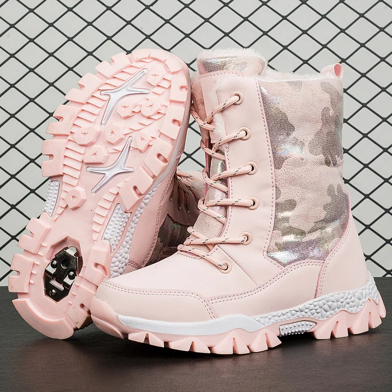 Winter childrens boots Girls plush waterproof boots Casual thermal shoes Childrens fashion sneakers  snow boots