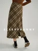 Autumn Winter Women Plaid Wool-Like Skirt High-Waisted Slim Fit Retro American Style Pencil Midi Skirt Elegant and Chic Bottom 3