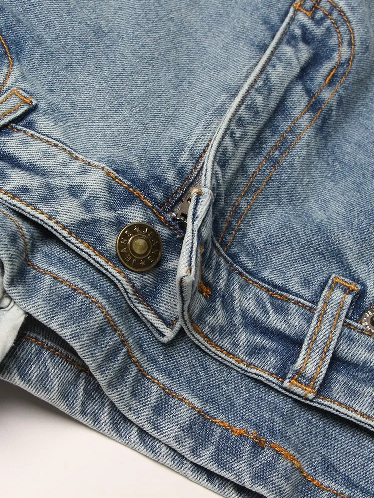 KBQ Irregular Hem Skinny Blue Denim Shorts For Women High Waist Patchwork Zipper Streetwear Short Pants Female Fashion Clothing