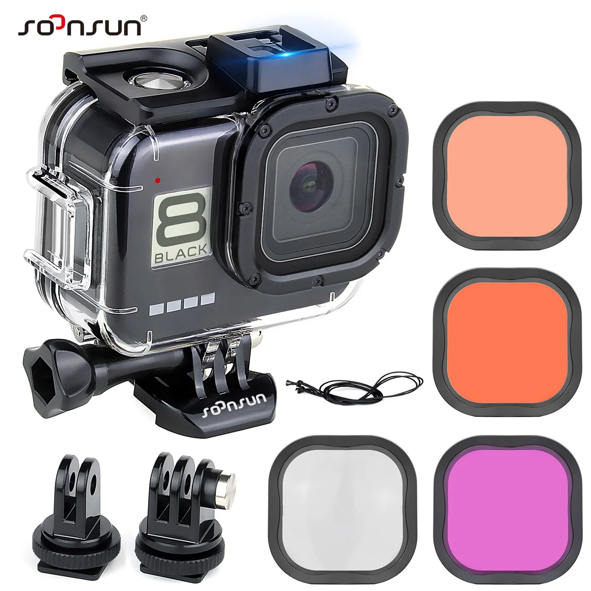 SOONSUN-funda impermeable para GoPro Hero 12, 11, 10, 9, carcasa protectora  negra, lente Macro roja, kit de filtro de buceo, 60m - AliExpress