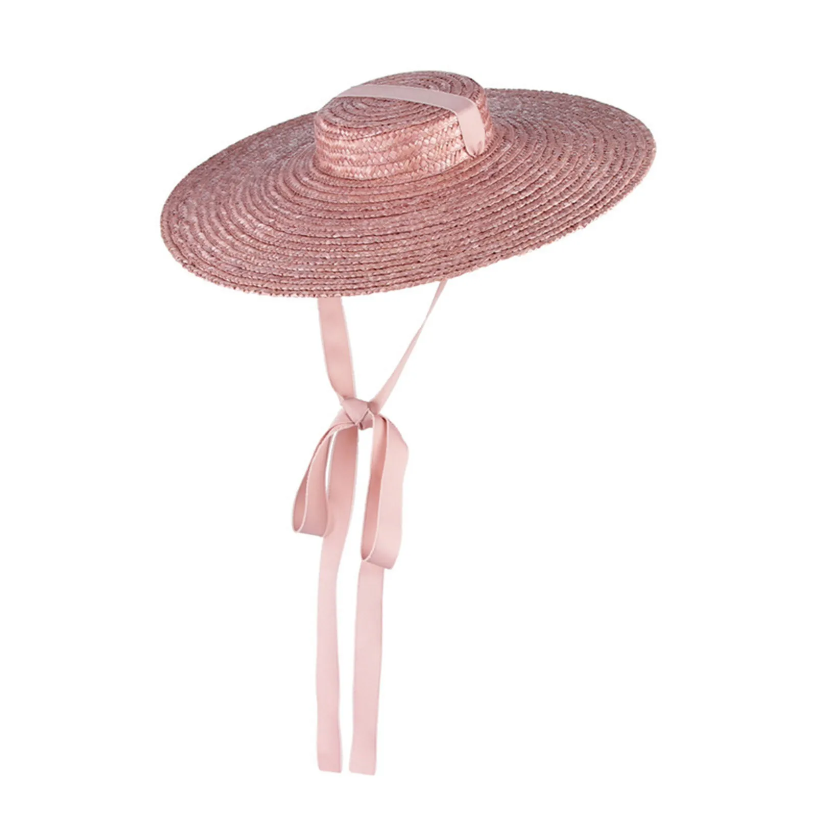 

Women'S Summer Straw Flat Top Hat Tube Flat Long Streamer Shade Sun Fashion Hat Spring And Summer Straw Hat Fashion Female