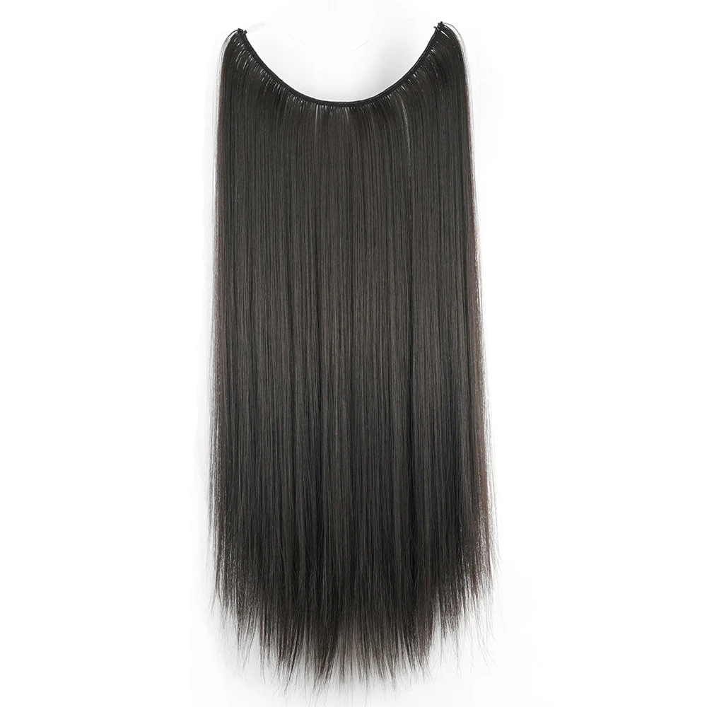 Synthetic Hair Extensions 26 Inch Long Straight Gray Black Blonde Fish Line Halo Invisible Hairpiece Hair Accessories hair extensions