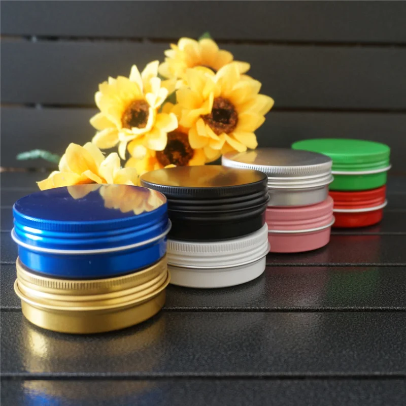 

60g 60ml gold green Empty Round Aluminum Box Metal Tin Cans Cosmetic Cream DIY Refillable Jar Tea Aluminum Pot Black Containers