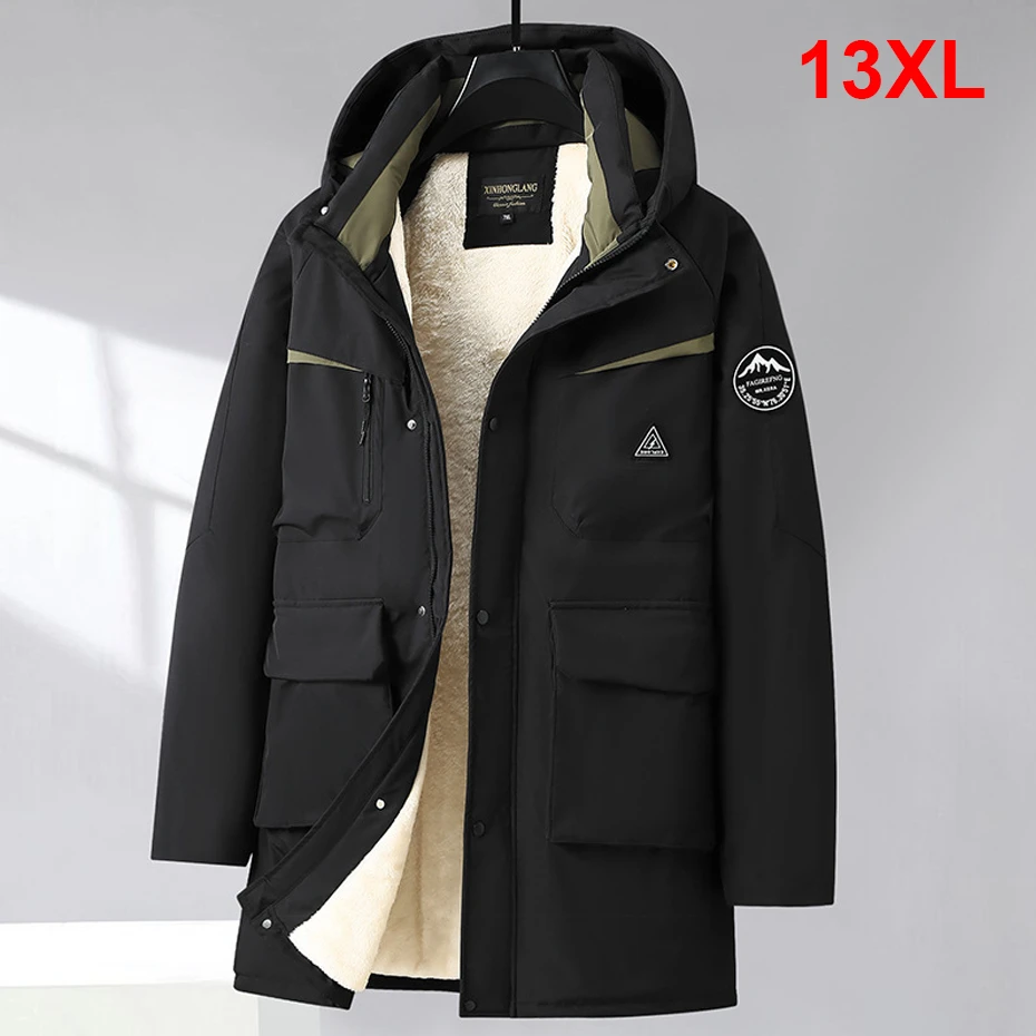الشتاء البضائع سترات الرجال سميكة الصوف معاطف السترة حجم كبير 13 XL مخيم سترات مقاوم للماء الشتاء عادية سترة طويلة الذكور حجم كبير