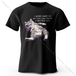 Charming Cat Lover 100% Cotton Tee - Soft & Breathable Round Neck Short Sleeve Unisex Shirt - S (Black)
