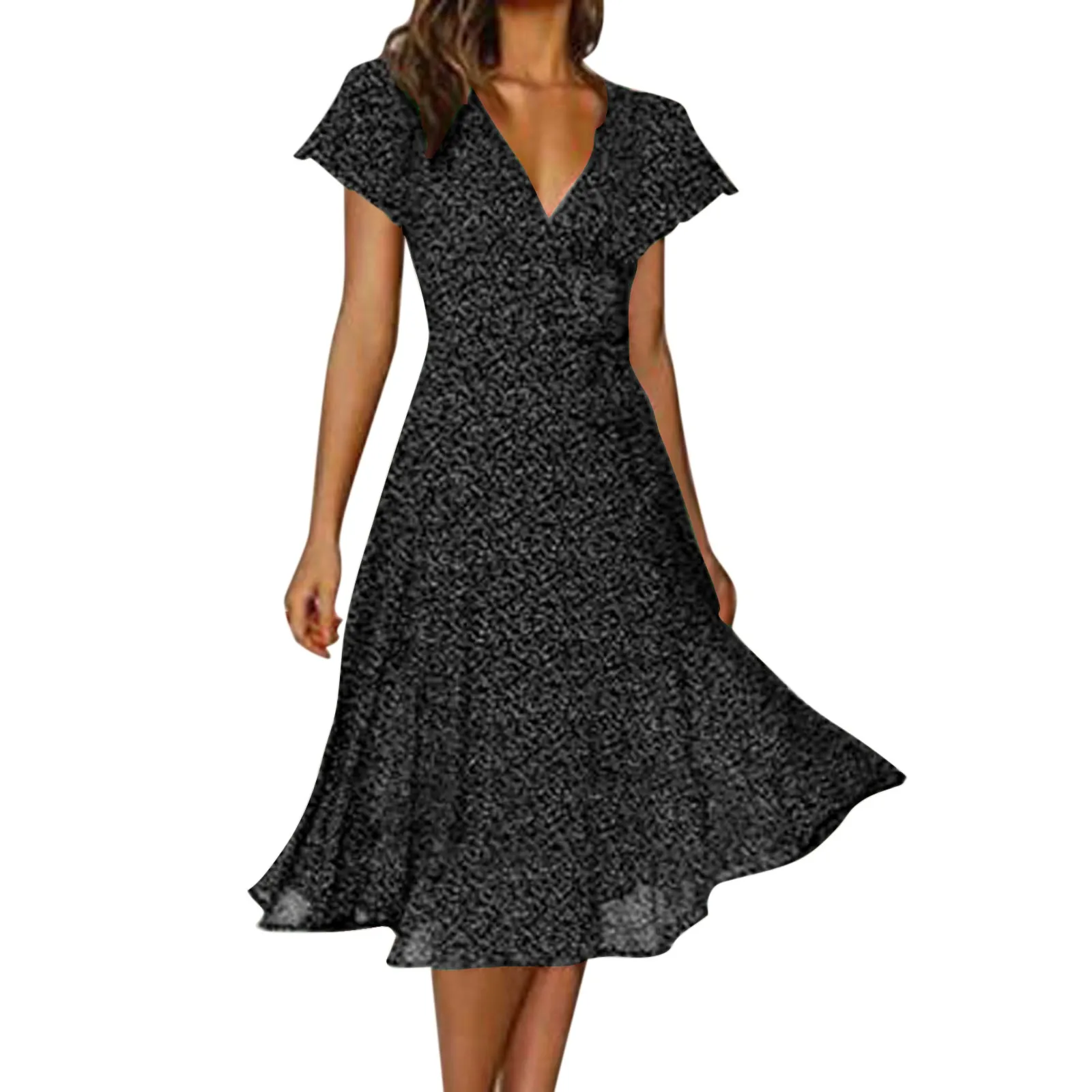 

Summer Dresses 2023 Women's Solid Short Sleeve V-Neck Polka Dot Printed Dress With Belt Ladies Casual Loose Party Dress