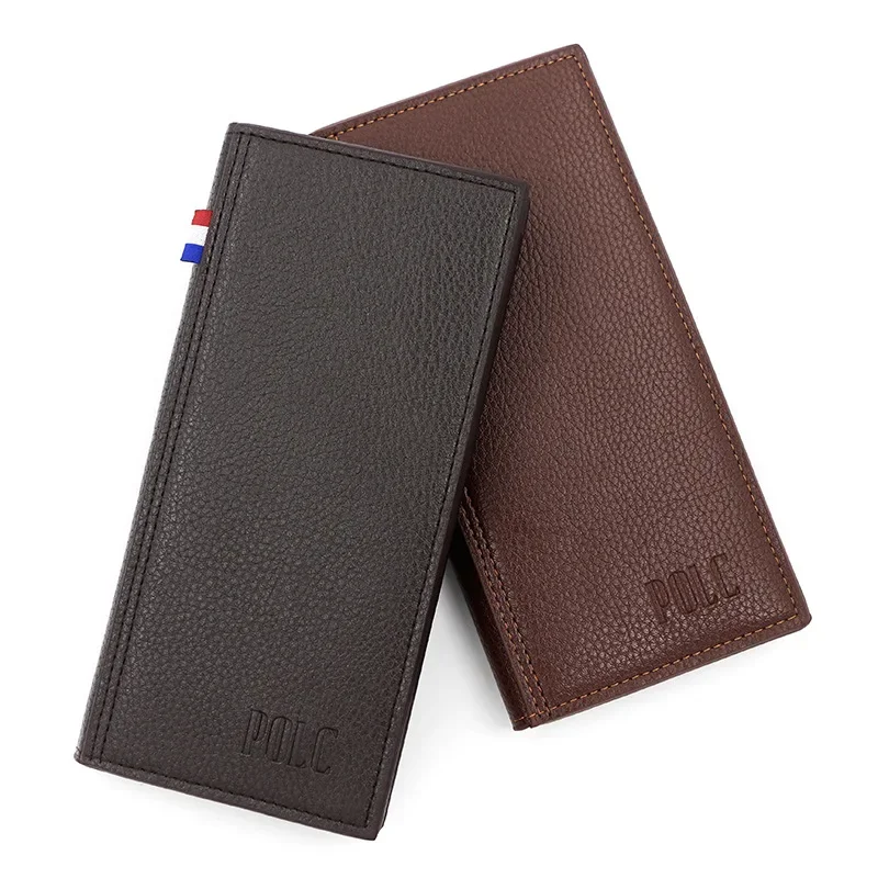 

New Fashion with Simple Solid Color Men's Long Retro Money Thin Hand Bag Document Multi-card Wallet