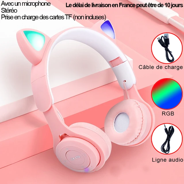 40566-e091d1.jpg Casque d'écoute sans fil Bluetooth, écouteurs avec micro, lumière Flash