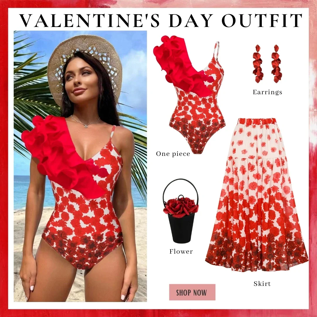 2024 New Swimsuit Set Flower Gradient Printed One Piece Vacation Swimwear bikini Women Beachwear Bathing Suit Monokini Two piece