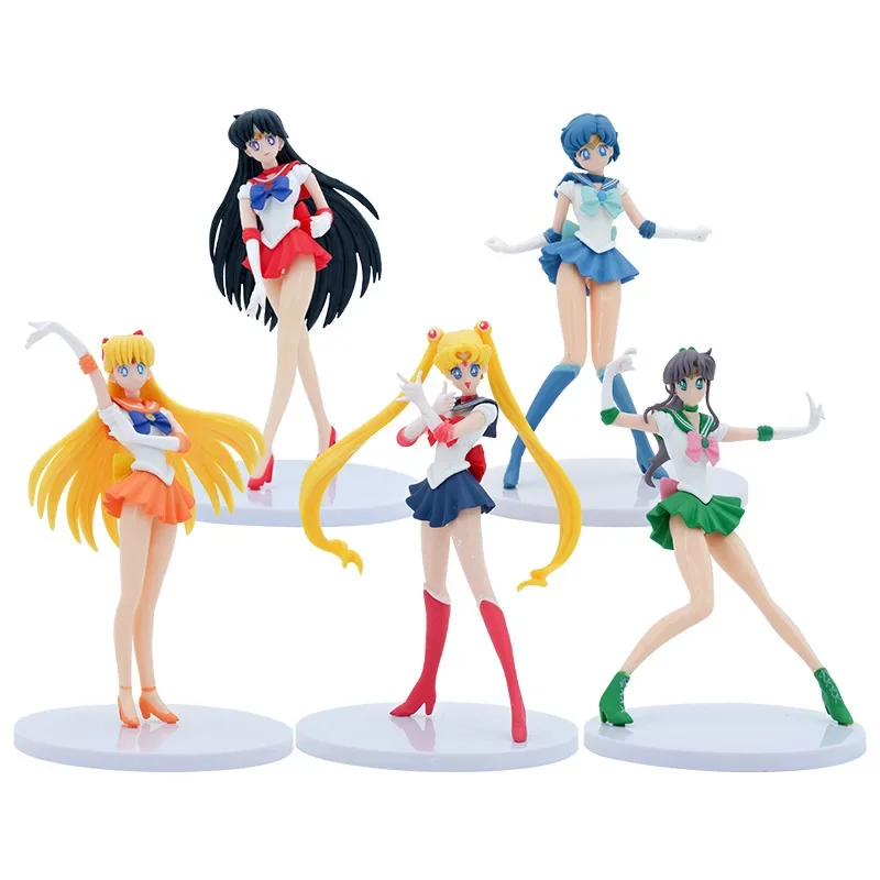 

Anime Cute Sailor Moon Figure Beautiful Girl Hino Rei Anime Model Mizuno Toy Ornament Kino Makoto Gift Set 18CM PVC