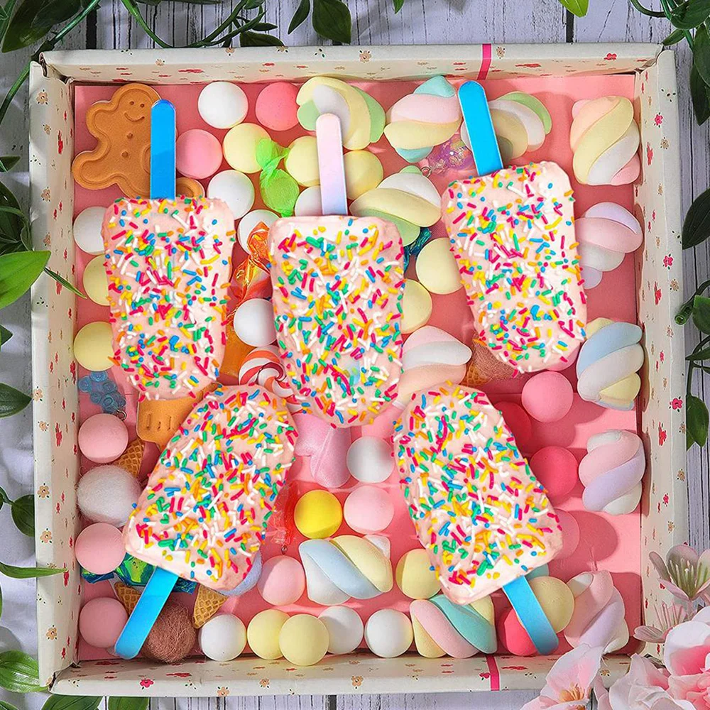 Ice Cream Sticks 50Pcs Gradient Ice Cream Stick Reusable Acrylic Cakesicle Sticks Durable Freezer Popsicle Sticks Candy Cakesicles Home Party
