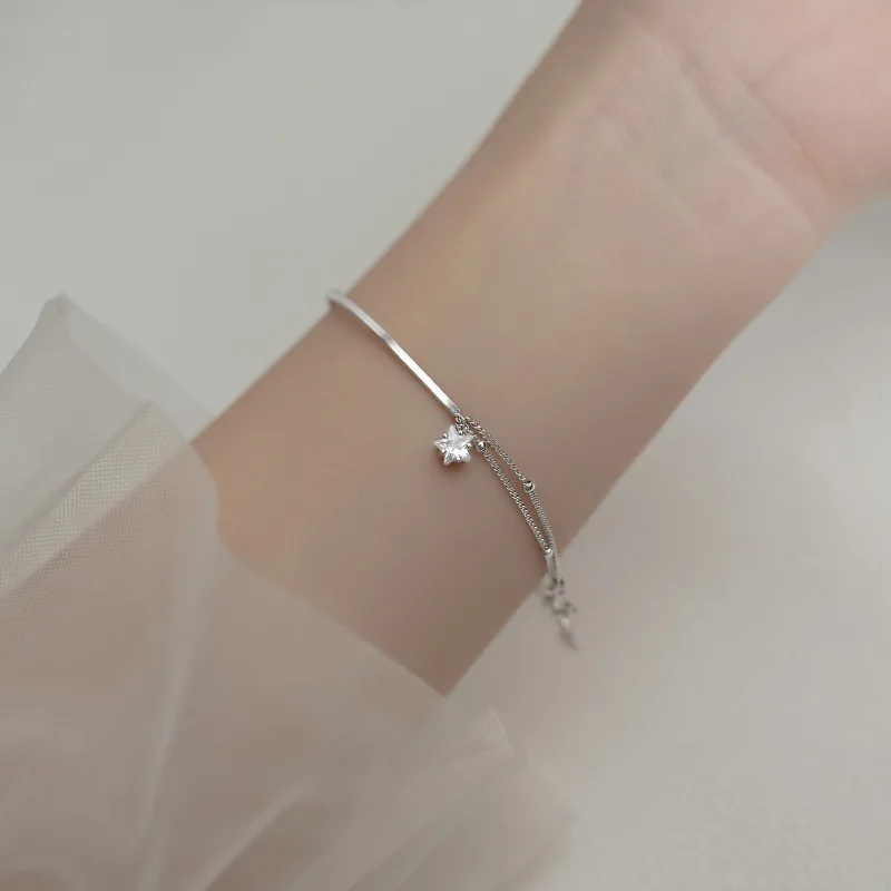

Женский серебряный браслет со звездами, сверкающий циркониевый двухслойный Круглый браслет с бусинами, изысканные ювелирные изделия, подарок на день рождения