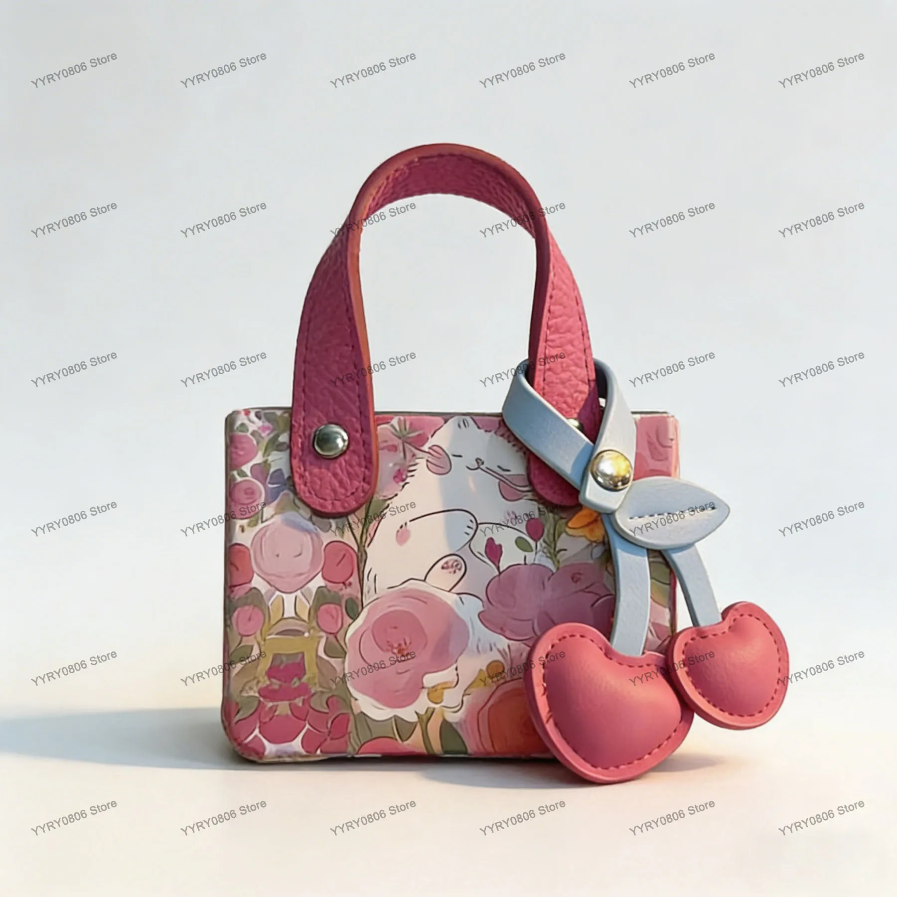 Cute Korean Rose Kitten Phone Case with Cherry Pendant Wristband