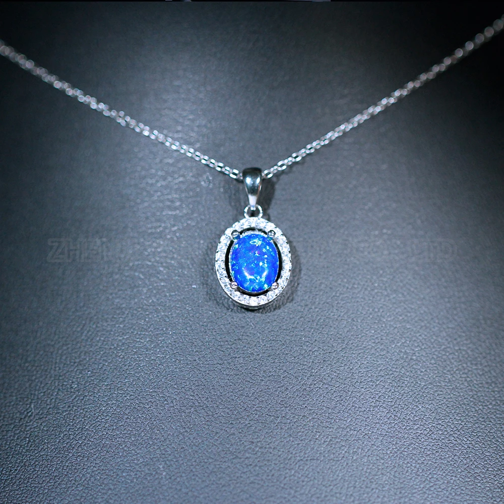 2024 New Synthetic Blue Opal Pendant Oval Shape Classic Design Pendant 925 Silver Plated