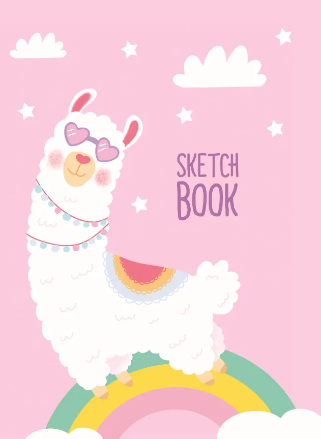 Notebooks art. Book Sketchbook. Llama on a Rainbow | Канцтовары для офиса и дома
