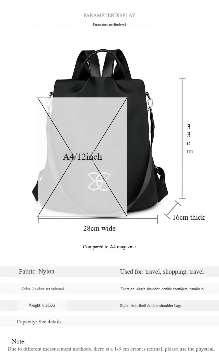 Weiblicher 2024 neuer Trend Oxford-Stoff leichter atmungsaktiver modischer lässiger Damen-Diebstahlschutz-Rucksack_voghion.com