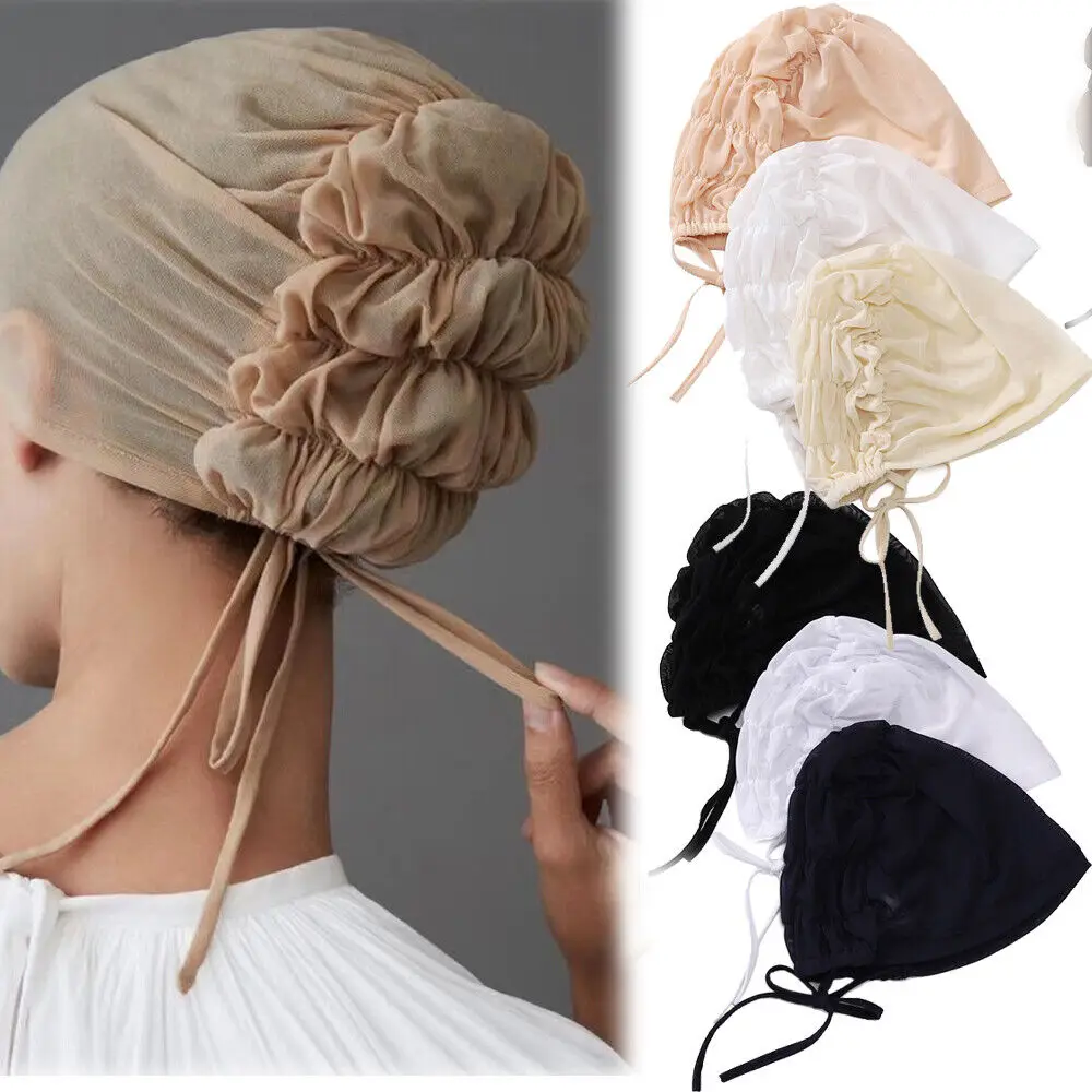 

Breathable Jersey Muslim Inner Cap Stretch Thin Hijab With Rope Adjustable Women Solid Islamic Abaya Turban India Hat Headwrap