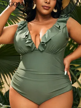 VigoJany 2025 Verge con cinturino Plus Size Costumi da bagno Donna Scollo a V Spiaggia Costume intero Backless Estate Grande costume da bagno Beachwear 1