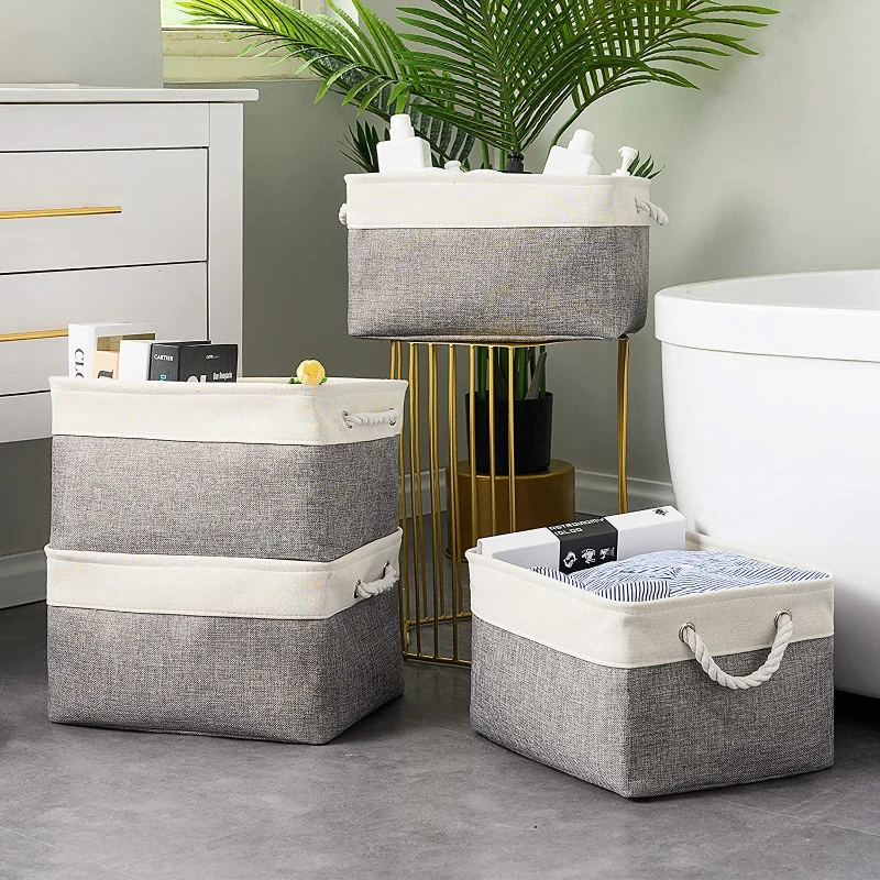 Foldable Fabric Fabric Storage Baskets, with Handles Linen Wardrobe Storage Rack Home Wardrobe Towel Toys Storage Basket 2