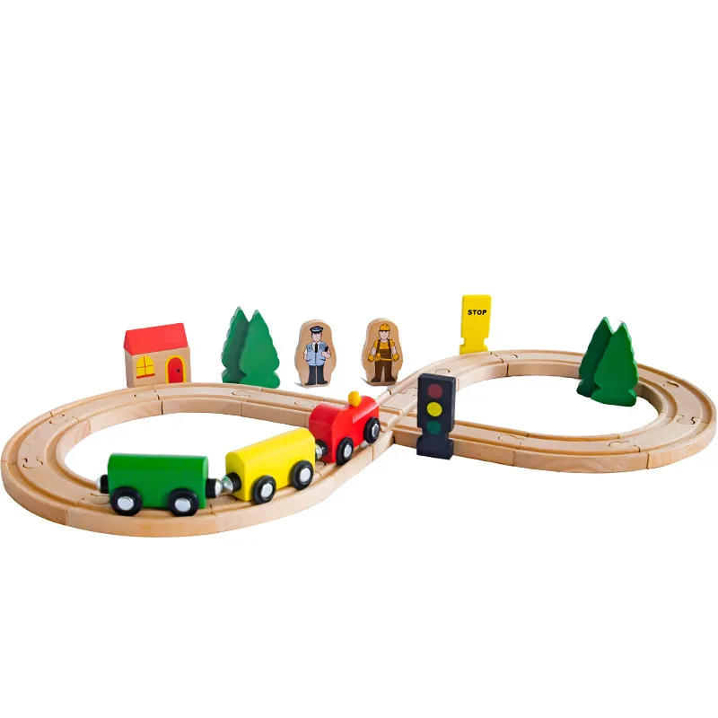 

[Funny] DIY assembly WoodenTrain tracks traffic signal light 8-shaped track children's early education toys baby birthday gift