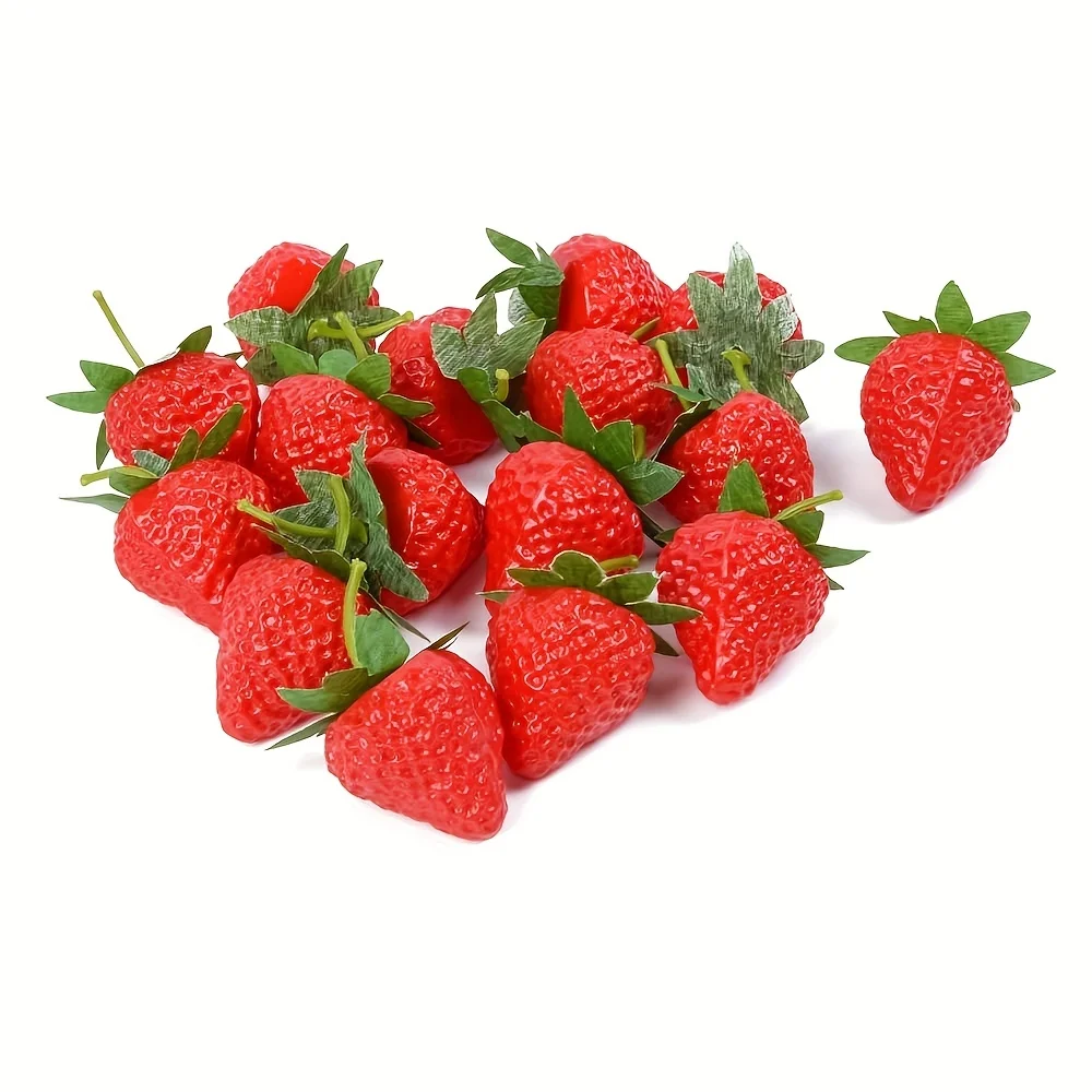 Artificial Strawberries Lifelike Plastic Strawberries Artificial Fruit Home Kitchen Party Decoration 6pcs artificial fruits and vegetables