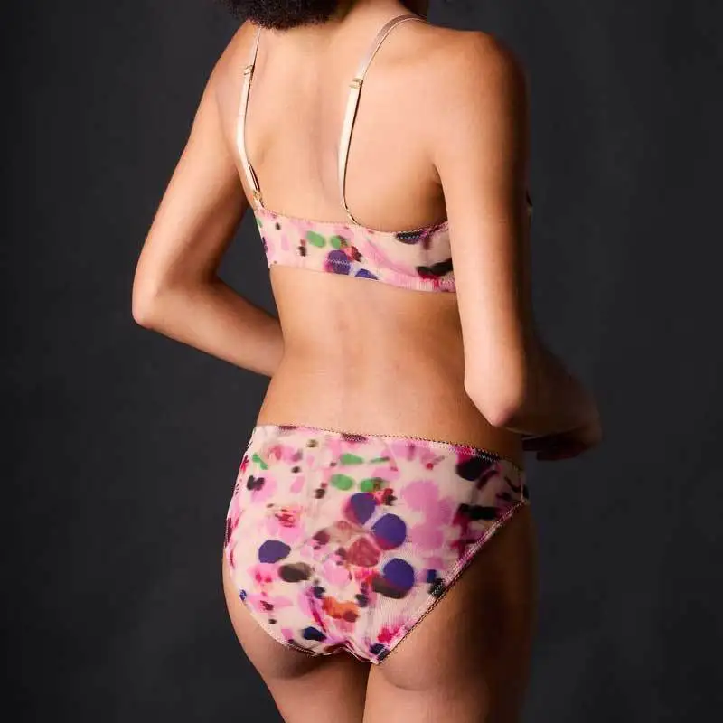 Boutique comfortable breathable gathered lingerie colorful sexy bra panties 2 pieces sexy female underwear set tie-dye bralette