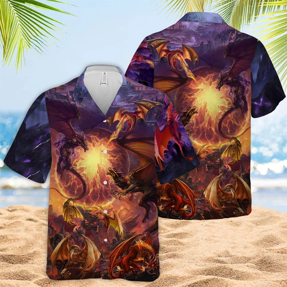 Hawaiian Shirts for Men Cool Angel Statue Print Shirts Beach Short Sleeve Summer Casual Button Up Hawaii