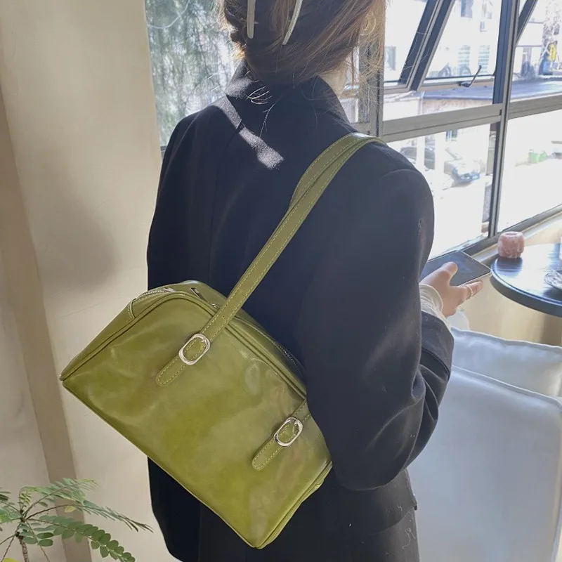 

Bag 2023 New Fashion Spring Style Green Oil Wax Leather Niche One Shoulder Underarm Bag Korean Versatile Women's Bag