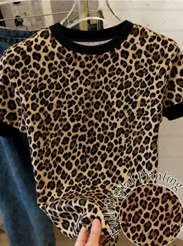 2026 Summer Womens Short Sleeve American Classic Leopard T-Shirt Girl Round Neck Tee Outdoor Sports Plus-Size Women's Clothing 1