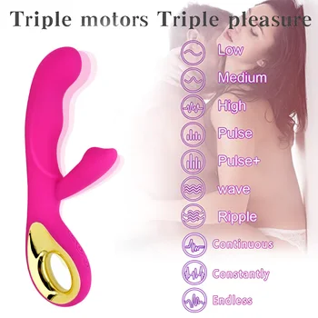 Triple Motors Magnetic USB Charging  Female G Spot Clitoral Masturbation  AV Massager 10 Frequency  Thrusting Dildo Rabbit Vibra 4