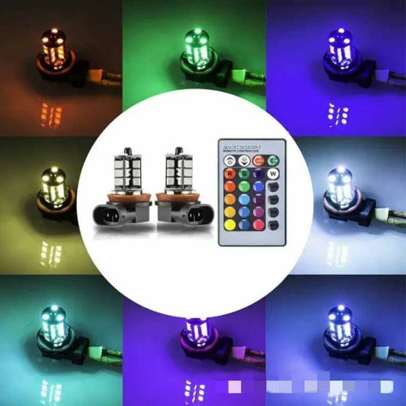 16Color RGB H11/H8/H9 LED Bulbs Wireless IR Remote For Fog Light Driving Lamp 27SMD 5050 12V 800LM