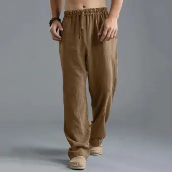 남성용 통기성 단색 코튼 리넨 바지, 피트니스 스트리트웨어, S-3XL 5XL 4XL, 2023 가을 신상