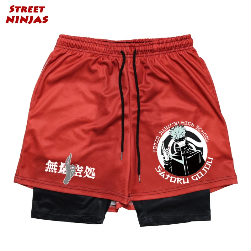 

Anime Jujutsu Kaisen Gym Workout Shorts Chic Athletic 2 in 1 Compression Shorts with Pockets Quick Dry Stretchy Fitness Running