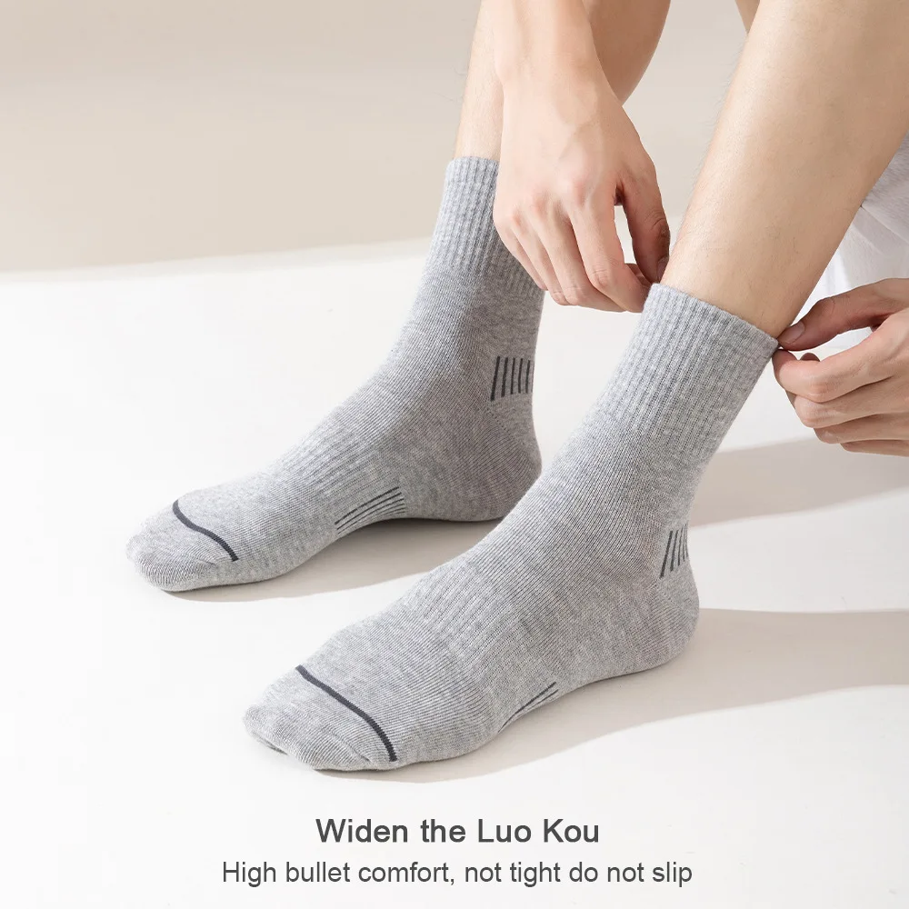 5 Pairs Running Socks Men Sports Ankle Socks Black Withe Cushion Casual Athletic Mid-calf Breathable Stripe Cotton