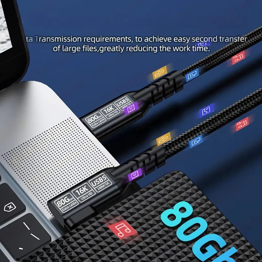 PD 240W 5A 엘보우 USB 5.0 80Gbps 데이터 케이블 썬더볼트 5 타입 C 고속 충전 케이블 맥북 맥 프로 에어 SSD 태블릿 노트북용