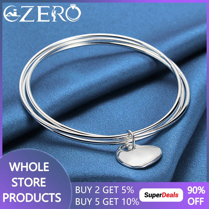 

ALIZERO 925 Sterling Silver Three Circles Heart Bangle Bracelet For Women Wedding Engagement Fashion Party Charm Jewelry Gifts