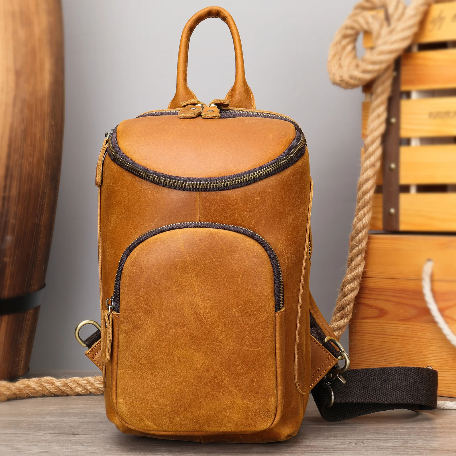 

Top Quality Man Crossbody Bag Cow Leather Shoulder Bag For Men Vintage Man Bag For Phone Trend Men's Chest Bag For Outdoor