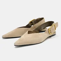 Luxury Designer Flats for Women Fashion Metal Buckle Back Strap Design Faux Suede Loafers Comfortable Outdoor Casual Shoe Ladies - Image 3