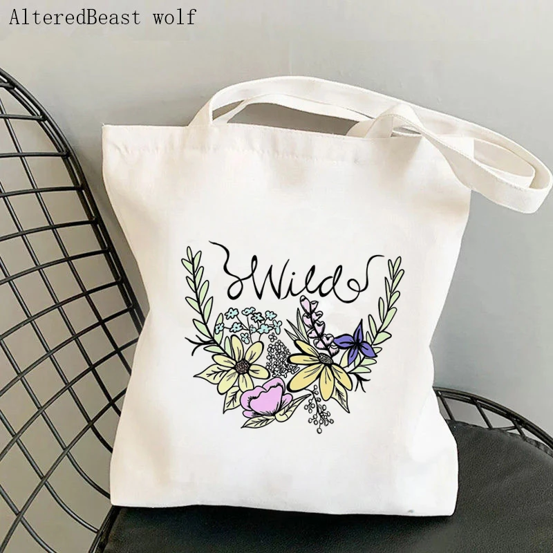 Women Shopper bag You Belong Among The Wildflower Bag Harajuku Shopping Canvas Shopper Bag girl handbag Shoulder Lady Bag