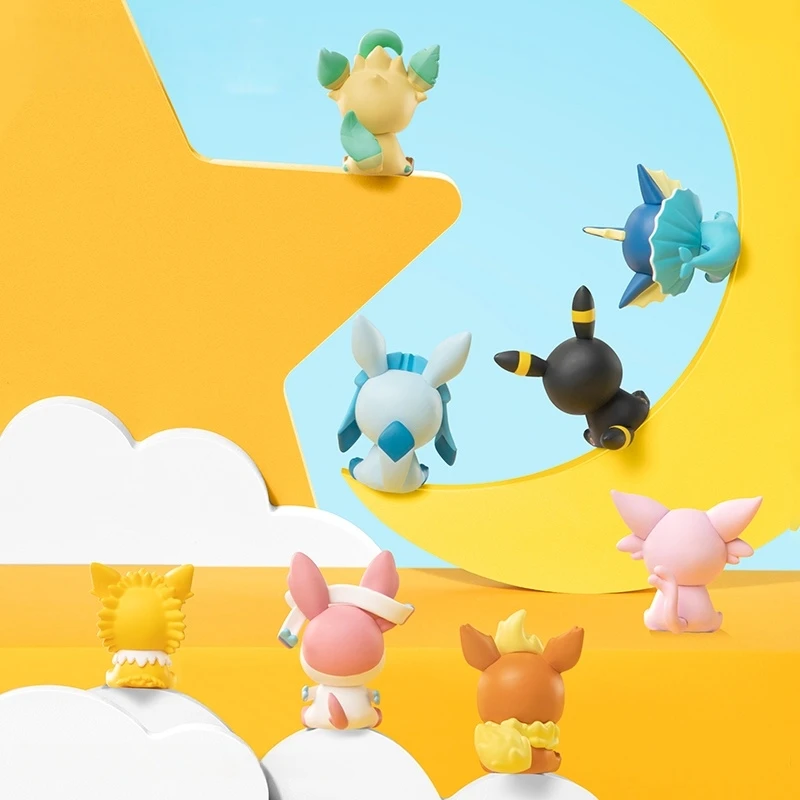 Pokemon Anime Poke Ball Action Figures Mini Dolls of Dragonite Sylveon Gengar Vulpix by Genuine Original Model Ornament Toy Gift